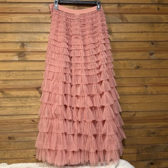 Free People Intimately Return Of The Ruffle Maxi Sheer Skirt Size M Rose Tiered - Picture 5 of 14